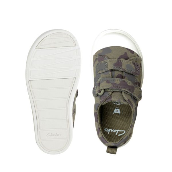 Clarks Girls City Flare Lo Toddler Canvas Olive Camo | CA-5714089